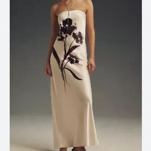 The Fleur Strapless Satin Maxi
Slip Dress black & white